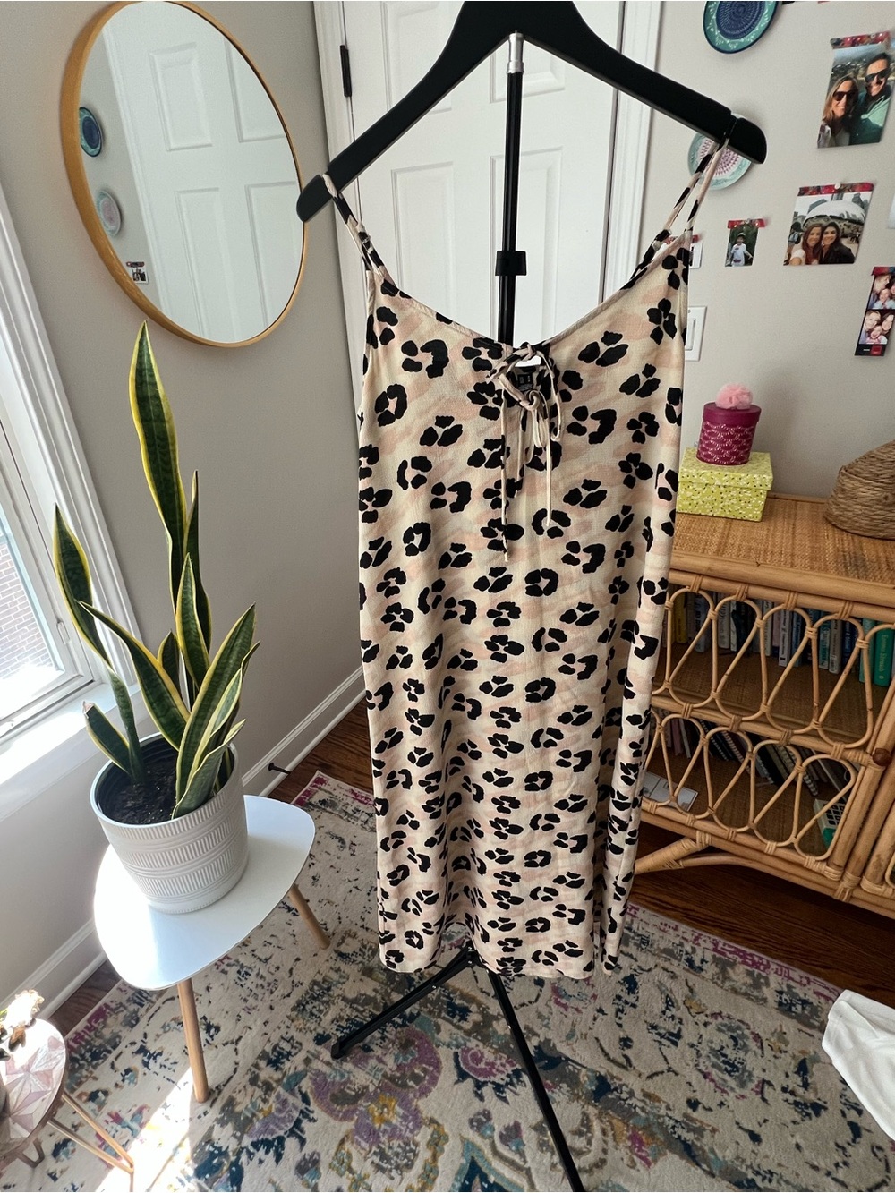 Vero Moda Beige Leopard Print Midi Slip Dress